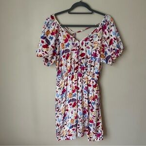 Staccato Floral Print V-Neck Short Sleeve Mini Women's Dress Size Medium